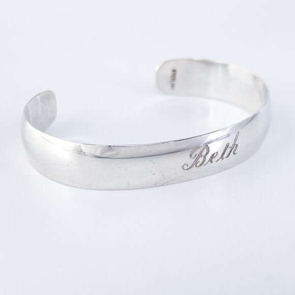 Vintage Sterling Silver 925 “Beth” Engraved Cuff Bracelet 5.75in - Picture 3 of 9